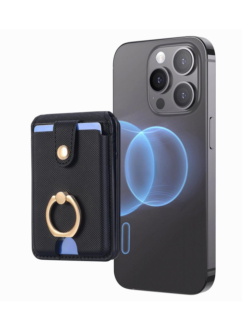 Excefore - Magnetic Wallet, Two-Way Stand Freely Adjustable, Compatible with MagSafe Wallet, Magnetic Wallet with Security Grip Ring, Magnetic Pop Socket for iPhone 15/14/13/12 Series, Black - Image 1