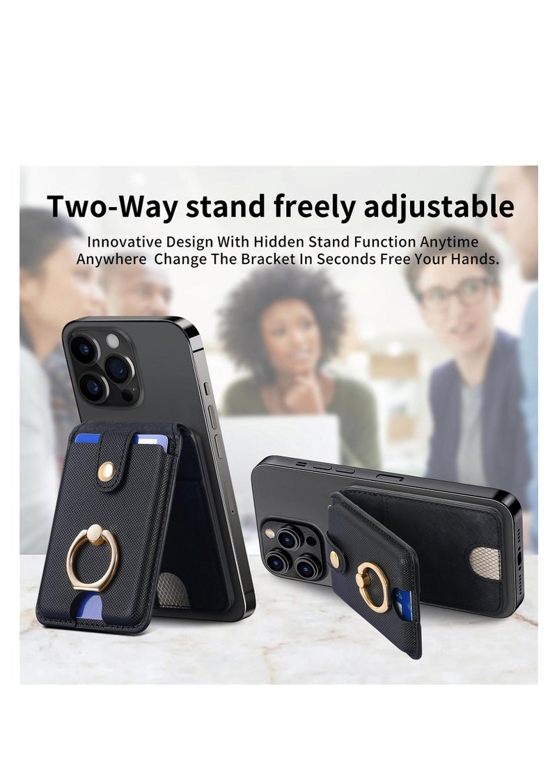 Excefore - Magnetic Wallet, Two-Way Stand Freely Adjustable, Compatible with MagSafe Wallet, Magnetic Wallet with Security Grip Ring, Magnetic Pop Socket for iPhone 15/14/13/12 Series, Black - Image 1