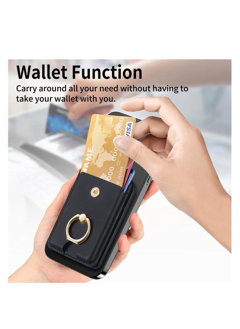 Excefore - Magnetic Wallet, Two-Way Stand Freely Adjustable, Compatible with MagSafe Wallet, Magnetic Wallet with Security Grip Ring, Magnetic Pop Socket for iPhone 15/14/13/12 Series, Black - Image 1