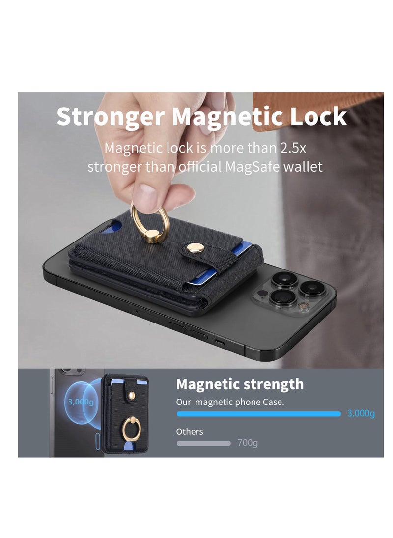 Excefore - Magnetic Wallet, Two-Way Stand Freely Adjustable, Compatible with MagSafe Wallet, Magnetic Wallet with Security Grip Ring, Magnetic Pop Socket for iPhone 15/14/13/12 Series, Black - Image 1