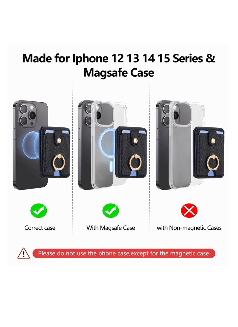 Excefore - Magnetic Wallet, Two-Way Stand Freely Adjustable, Compatible with MagSafe Wallet, Magnetic Wallet with Security Grip Ring, Magnetic Pop Socket for iPhone 15/14/13/12 Series, Black - Image 1
