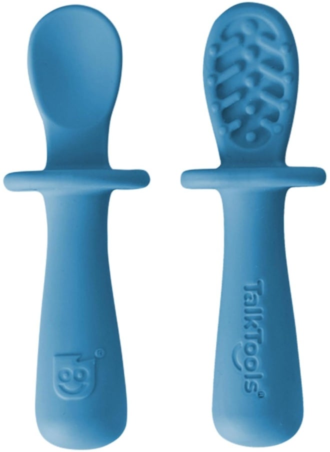 TalkTools - TalkTools ITSY Tiny Silicone Spoons – Twin Pack Soft Silicone Self-Feeding Training Spoons for Kids & Toddlers, Anti-Choking Flange Guard and Non-Slip Handle - Image 1