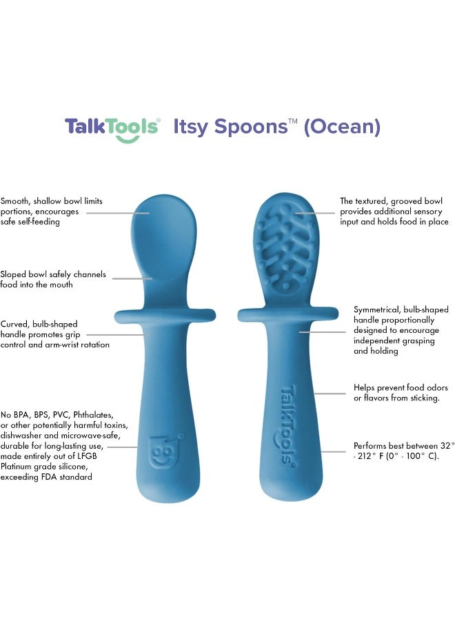 TalkTools TalkTools ITSY Tiny Silicone Spoons – Twin Pack Soft Silicone Self-Feeding Training Spoons for Kids & Toddlers, Anti-Choking Flange Guard and Non-Slip Handle  - Image 2