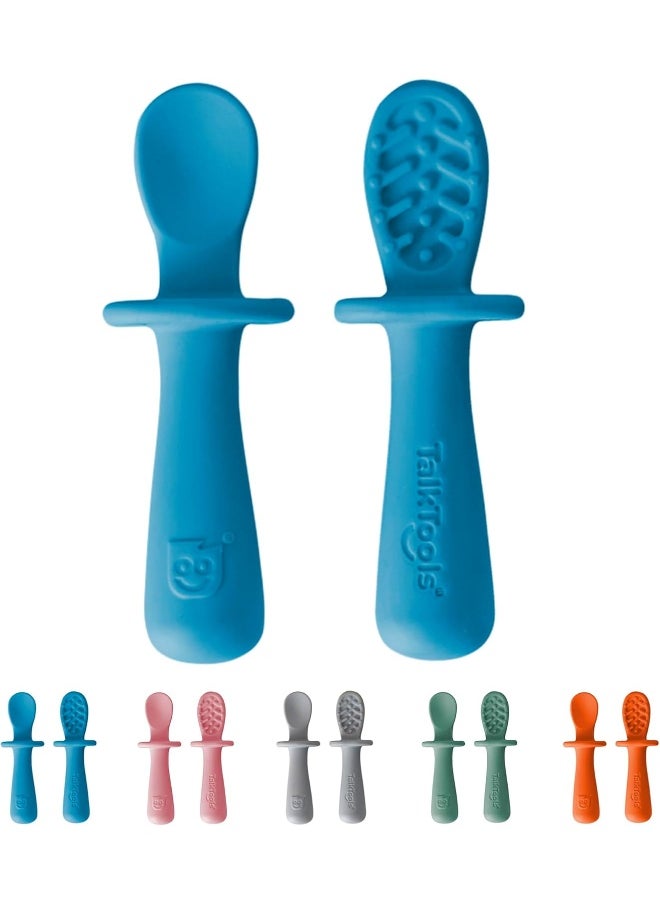 TalkTools TalkTools ITSY Tiny Silicone Spoons – Twin Pack Soft Silicone Self-Feeding Training Spoons for Kids & Toddlers, Anti-Choking Flange Guard and Non-Slip Handle  - Image 1