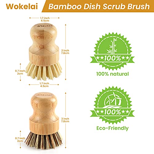 wokelai Bamboo Dish Scrub Brushes Set for Kitchen - Wooden Cleaning Scrubbers Brushes, Eco-Friendly Natural Dishes Washing Brush for Dishwashing Cast Iron Pots Pans Skillet Vegetables Sink, Set of 2 - Image 2