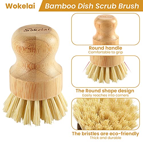 wokelai Bamboo Dish Scrub Brushes Set for Kitchen - Wooden Cleaning Scrubbers Brushes, Eco-Friendly Natural Dishes Washing Brush for Dishwashing Cast Iron Pots Pans Skillet Vegetables Sink, Set of 2 - Image 3