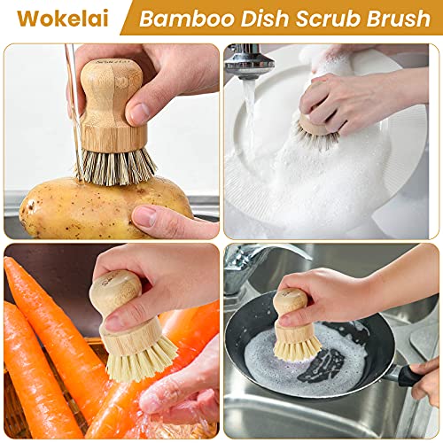 wokelai Bamboo Dish Scrub Brushes Set for Kitchen - Wooden Cleaning Scrubbers Brushes, Eco-Friendly Natural Dishes Washing Brush for Dishwashing Cast Iron Pots Pans Skillet Vegetables Sink, Set of 2 - Image 5
