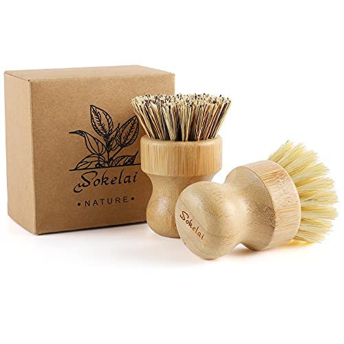 wokelai Bamboo Dish Scrub Brushes Set for Kitchen - Wooden Cleaning Scrubbers Brushes, Eco-Friendly Natural Dishes Washing Brush for Dishwashing Cast Iron Pots Pans Skillet Vegetables Sink, Set of 2 - Image 1