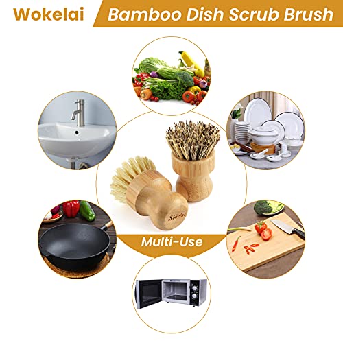 wokelai Bamboo Dish Scrub Brushes Set for Kitchen - Wooden Cleaning Scrubbers Brushes, Eco-Friendly Natural Dishes Washing Brush for Dishwashing Cast Iron Pots Pans Skillet Vegetables Sink, Set of 2 - Image 4