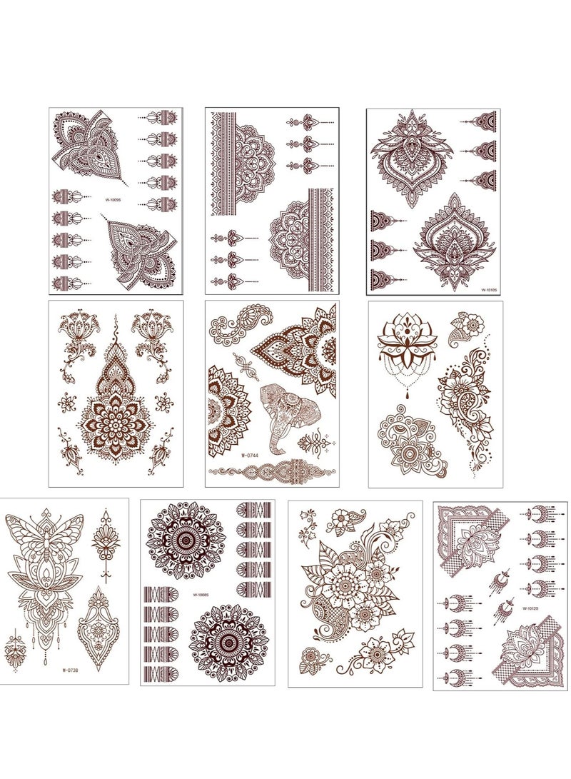 Sylqvxh 10 Pcs Henna Tattoo Kit Temporary Tattoo Adul Stickers Lace Pattern Fake Tattoos Henna Sticker for Women Girls DIY on Body Face Arms Legs Brown - Image 1