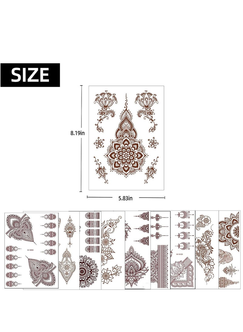 Sylqvxh 10 Pcs Henna Tattoo Kit Temporary Tattoo Adul Stickers Lace Pattern Fake Tattoos Henna Sticker for Women Girls DIY on Body Face Arms Legs Brown - Image 2