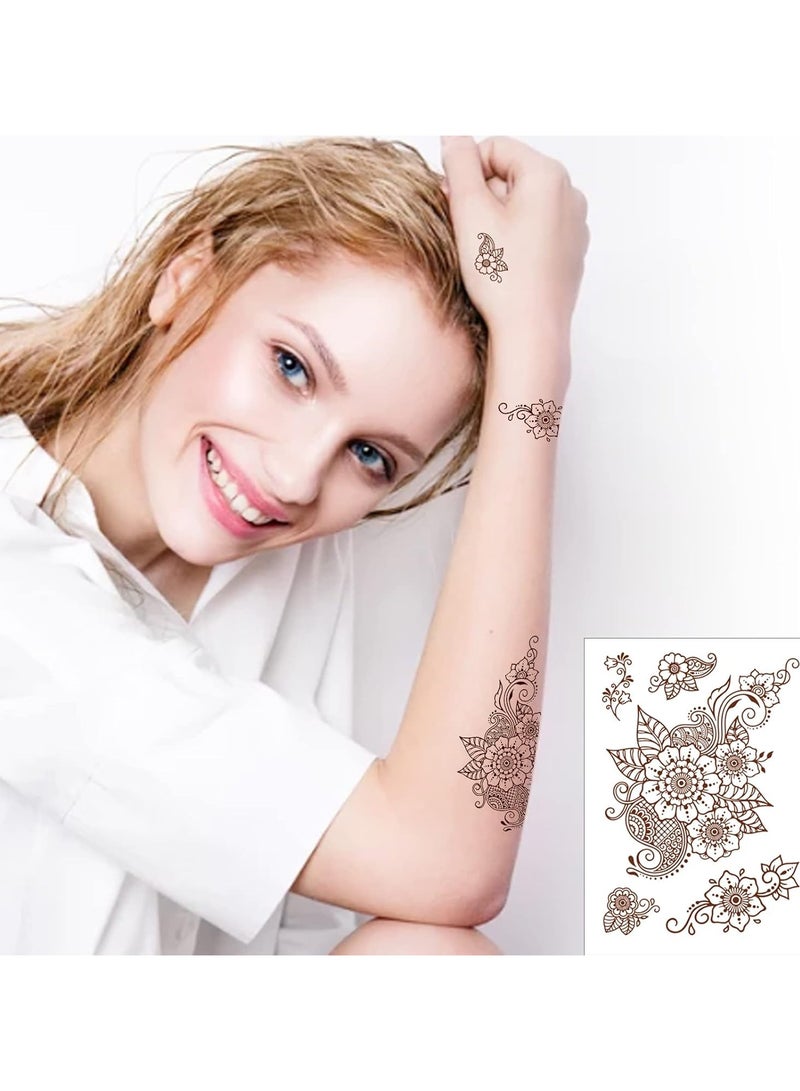 Sylqvxh 10 Pcs Henna Tattoo Kit Temporary Tattoo Adul Stickers Lace Pattern Fake Tattoos Henna Sticker for Women Girls DIY on Body Face Arms Legs Brown - Image 3