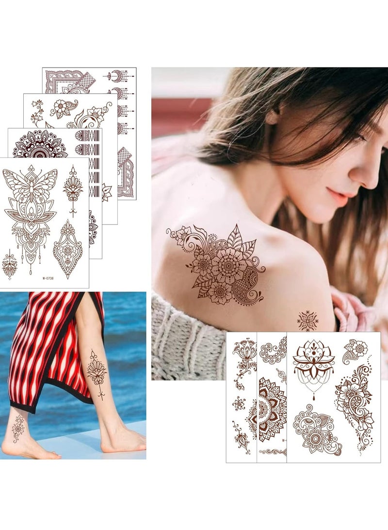Sylqvxh 10 Pcs Henna Tattoo Kit Temporary Tattoo Adul Stickers Lace Pattern Fake Tattoos Henna Sticker for Women Girls DIY on Body Face Arms Legs Brown - Image 4