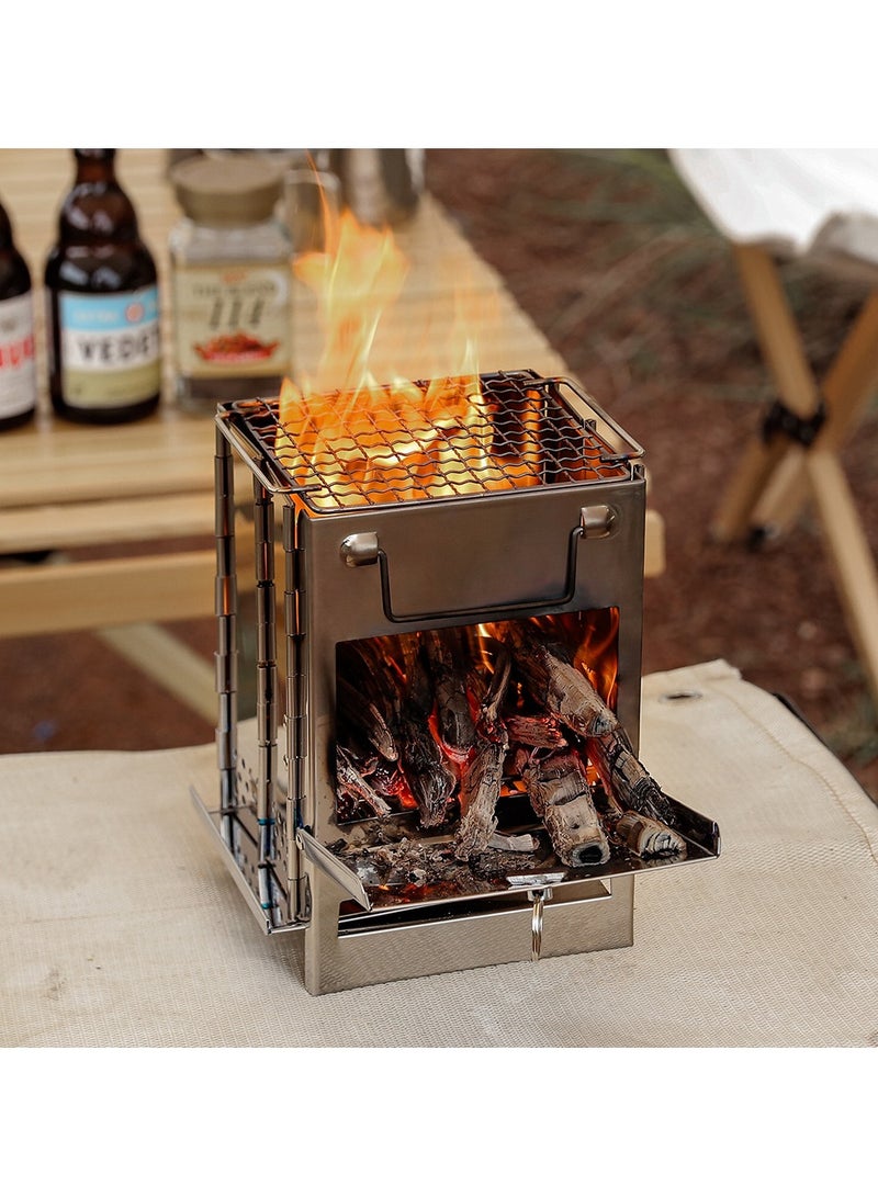 إسكدنيا مشعل خشبي قابل للطي للمناطق الخارجية، مشوّى صغير من الفولاذ المقاوم للصدأ، مشعل فحم قابل للطي يستخدم في الرحلات التخييمية والپيك نيك والشواء في الهواء الطلق. - Image 1