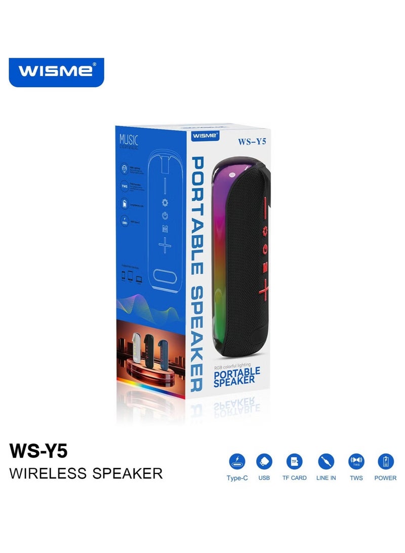 WISME مكبر صوت بلوتوث محمول لاسلكي WS-Y5 مع إضاءة ملونة RGB، خيارات إدخال متعددة، وتحكم بالزر – صوت عالي الجودة، تصميم مدمج – رمادي - Image 5