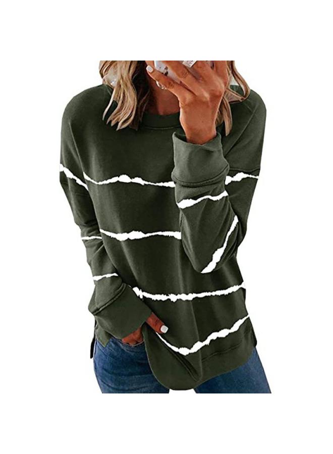 Autumn And Winter Women's Hot Tie-dye Printed Striped Top Versatile Round Neck Shirt Loose Long Sleeve T-shirt