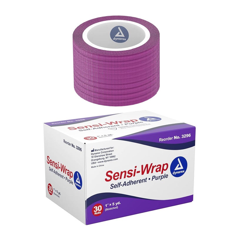 Dynarex 3296 SensiWrap SelfAdherent Bandage Roll Purple 1 x 5 yard Size 180 Length 1 Width Pack of 30 - Image 1