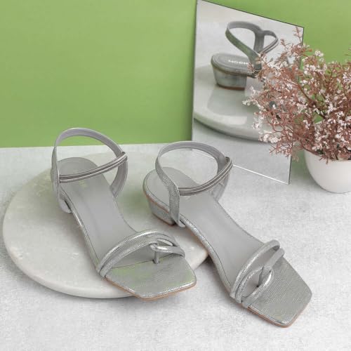 Mochi Women GREY Synthetic Leather Block Heel Fashion Sandal UK/7 EU/40 (33-830) - Image 2