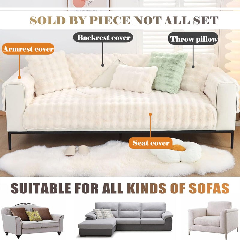 XSlive Soft Warm Faux Fur Couch Sofa Cover Thick Shaggy Fuzzy Sectional Couch Cover Non-Slip Solid Color Plush Sofa Slipcover Furniture Protector for Kids, Pets (Cream,28"x28") - Image 4