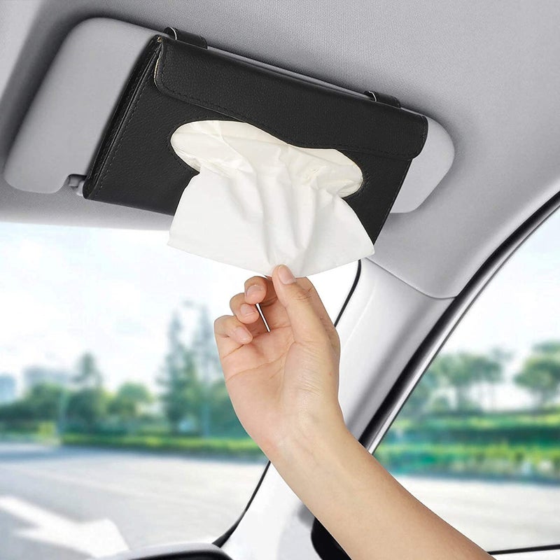 AUTOMODIFIER Car Tissue Holder for Sun Visor - car Tissue Box Include Tissue, Tissue Holder for car Visor, Napkin Holder, car Door Rear Pocket Tissue Box (Black) - Image 1