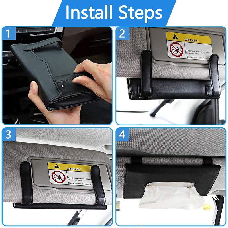AUTOMODIFIER Car Tissue Holder for Sun Visor - car Tissue Box Include Tissue, Tissue Holder for car Visor, Napkin Holder, car Door Rear Pocket Tissue Box (Black) - Image 4