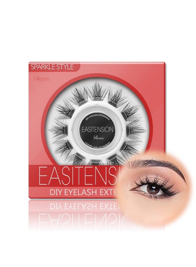 EASITENSION DIY Eyelash Extension, 3D Effect Individual Melt Flare Lash Cluster Natural Lashes Set, Home Eyelash Extension, D curl Lashes Pack 12mm,14mm (14MM-Sparkle) - Image 1