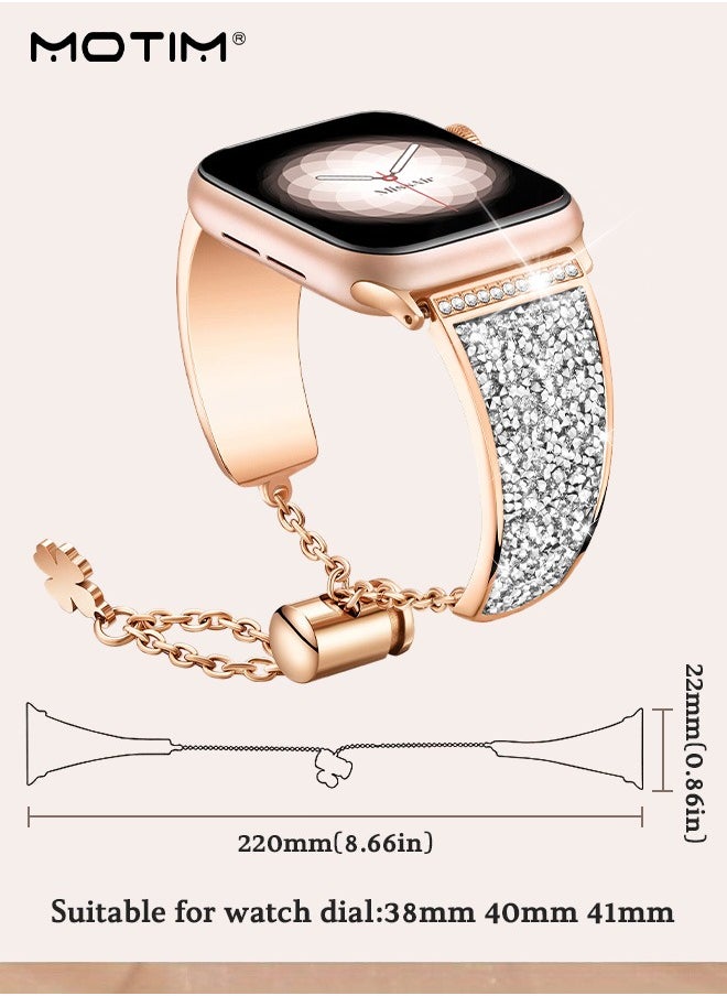 Motim - Metal Band for Apple Watch 41mm 40 mm 38 mm, Diamond Rhinestone Bling Bangle Bracelet Strap, Women iWatch Replacement Band Wrist Band SE/Series 10/9/8/7/6/5/4/3/2/1 - Image 1