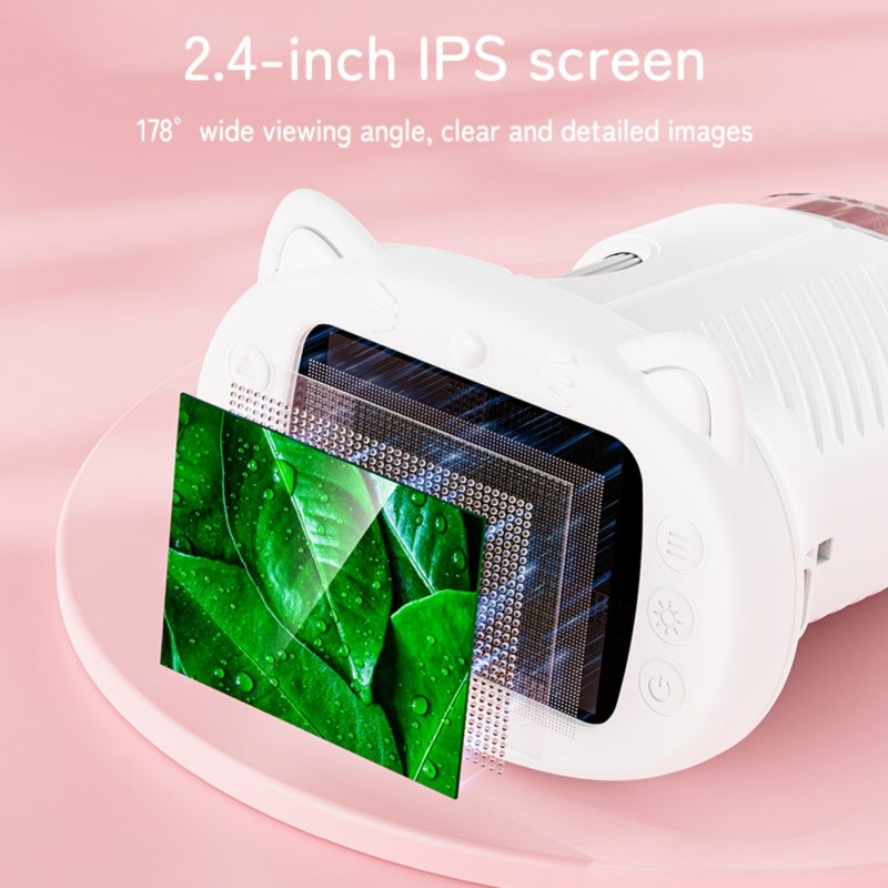 Kids Microscope 200-1000X Stepless Magnification Pocket-sized Non-slip Design - 2.4-Inch IPS HD Screen 8 Adjustable LED Lights Portable Microscope for Home Outdoor Classroom STEM Learning Boys Girls - Image 3