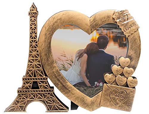 JOICE GIFT Decorative Gold Heart Shape Love Photo Frame Paris Theme 4"" x 4""
