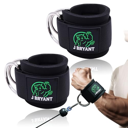 J Bryant Wrist Cuffs for Cable Machine Workouts – Padded Wrist Straps with Reinforced D-Rings for Strength Training, Pulley Systems, Triceps & Bicep Workouts – Adjustable Fit for Men & Women (Green) - Image 1