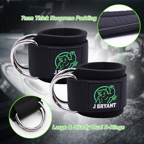 J Bryant Wrist Cuffs for Cable Machine Workouts – Padded Wrist Straps with Reinforced D-Rings for Strength Training, Pulley Systems, Triceps & Bicep Workouts – Adjustable Fit for Men & Women (Green) - Image 3