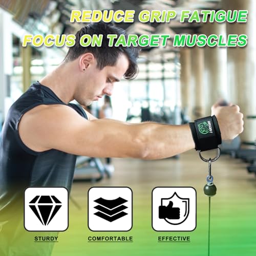 J Bryant Wrist Cuffs for Cable Machine Workouts – Padded Wrist Straps with Reinforced D-Rings for Strength Training, Pulley Systems, Triceps & Bicep Workouts – Adjustable Fit for Men & Women (Green) - Image 4
