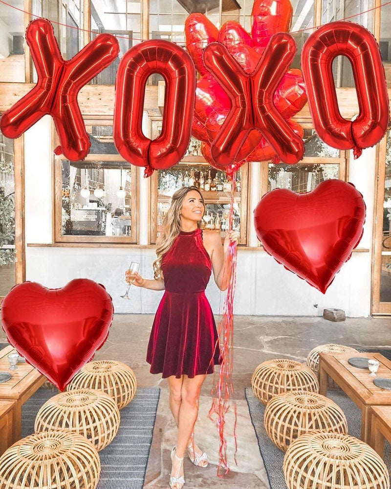 لافوار بالونات XOXO حمراء على شكل قلب أحمر مقاس 40.64 سم، 6 قطع بالونات حروف XOXO حمراء على شكل قلب أحمر لعيد الحب، لافتة بالونات لعيد الحب وحفلات الزفاف وديكورات الحفلات باللون الأحمر XOXO - Image 5