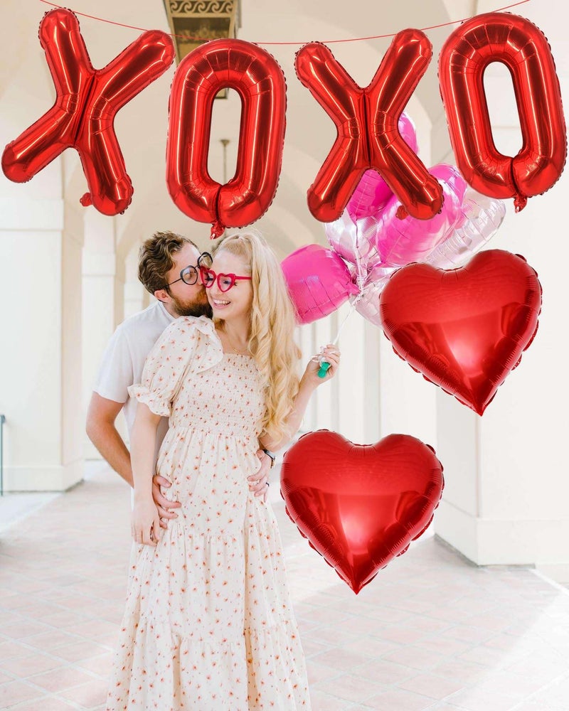 لافوار بالونات XOXO حمراء على شكل قلب أحمر مقاس 40.64 سم، 6 قطع بالونات حروف XOXO حمراء على شكل قلب أحمر لعيد الحب، لافتة بالونات لعيد الحب وحفلات الزفاف وديكورات الحفلات باللون الأحمر XOXO - Image 4