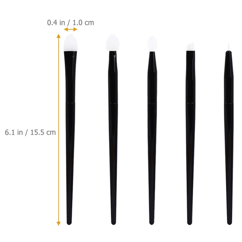Silicone Eyeshadow and Lip Brush Set 5pcs Black Handle Powder Applicator Eyebrow and Eyeliner Makeup Brushes for Women Portable Cosmetic Applicators - Image 2