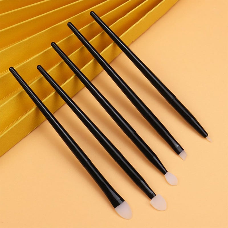 Silicone Eyeshadow and Lip Brush Set 5pcs Black Handle Powder Applicator Eyebrow and Eyeliner Makeup Brushes for Women Portable Cosmetic Applicators - Image 4