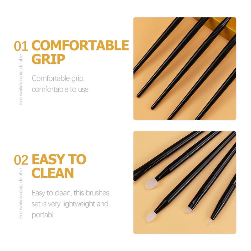 Silicone Eyeshadow and Lip Brush Set 5pcs Black Handle Powder Applicator Eyebrow and Eyeliner Makeup Brushes for Women Portable Cosmetic Applicators - Image 3