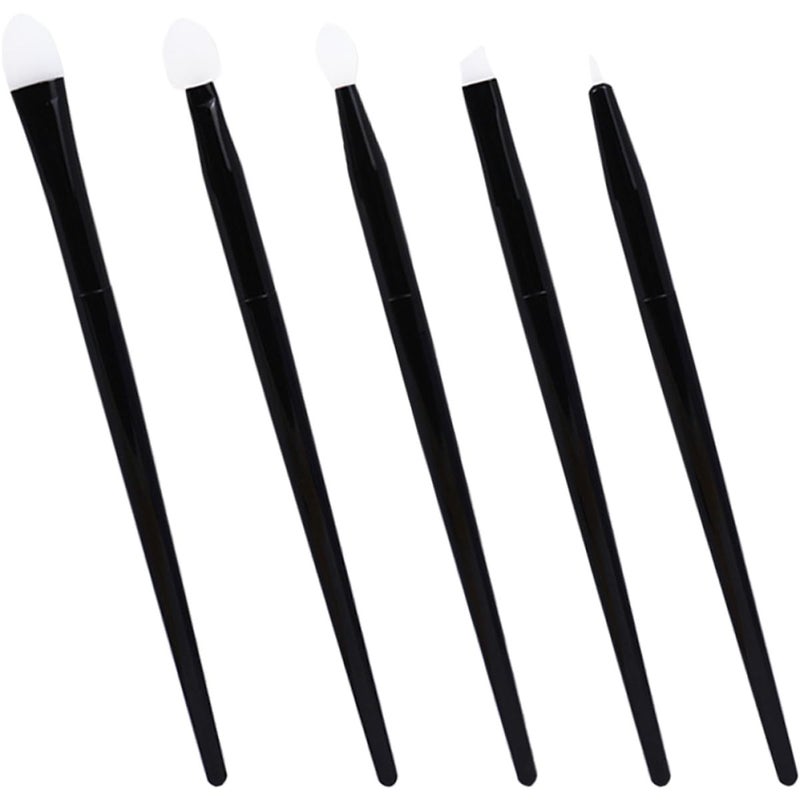 Silicone Eyeshadow and Lip Brush Set 5pcs Black Handle Powder Applicator Eyebrow and Eyeliner Makeup Brushes for Women Portable Cosmetic Applicators - Image 1