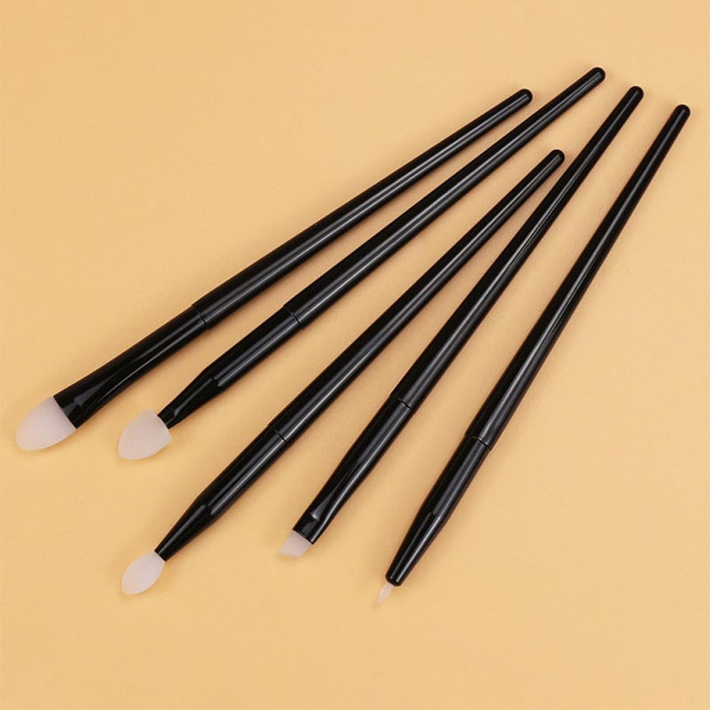 Silicone Eyeshadow and Lip Brush Set 5pcs Black Handle Powder Applicator Eyebrow and Eyeliner Makeup Brushes for Women Portable Cosmetic Applicators - Image 5