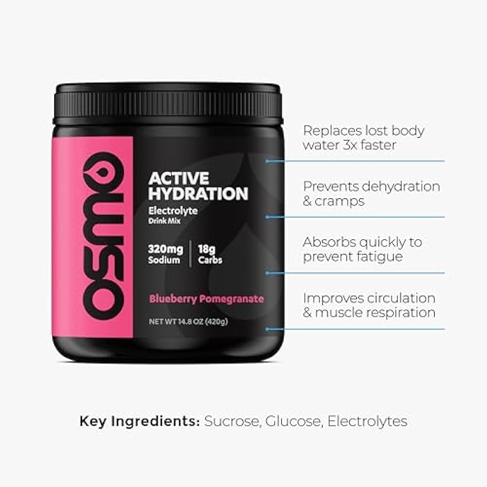 Osmo Active Hydration Electrolyte Powder (20 Servings) - Includes Sodium, Magnesium, Potassium & Vitamin, Cane Sugar - All Natural, 3X Faster Hydration, Boost Power & Endurance, Blueberry, 14.8 Ounce - Image 3