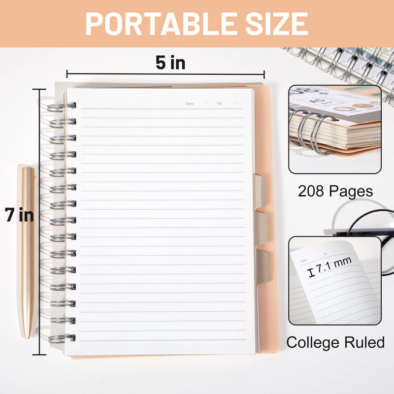 FLYING EAGLE Small 5 Subject Notebook College Ruled Spiral Notebook 5x7 with Dividers Tabs Waterproof Plastic Cover Thick Paper Notebooks for Work School, Orange - Image 5