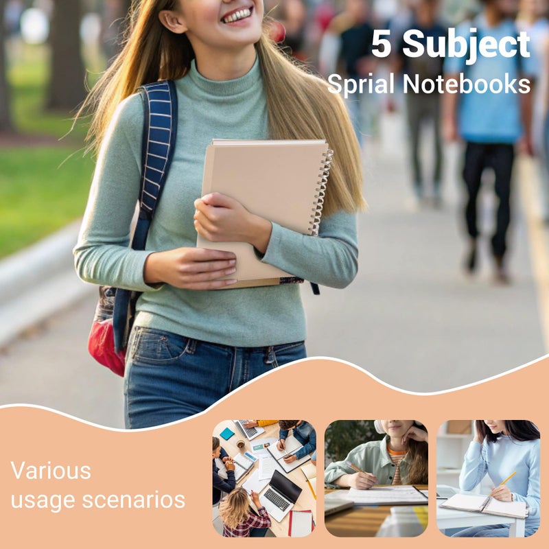 FLYING EAGLE Small 5 Subject Notebook College Ruled Spiral Notebook 5x7 with Dividers Tabs Waterproof Plastic Cover Thick Paper Notebooks for Work School, Orange - Image 3