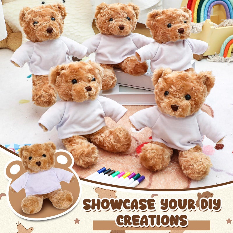 Blueweenly 20 Pcs Make Your Own Stuffed Animal Kit Including 9.84 Inches Velvet Animal White T Shirt 12 Colors Pens And Thank You Card Diy Stuffed Plush Gift For Crafts(Khaki Bear) - Image 4