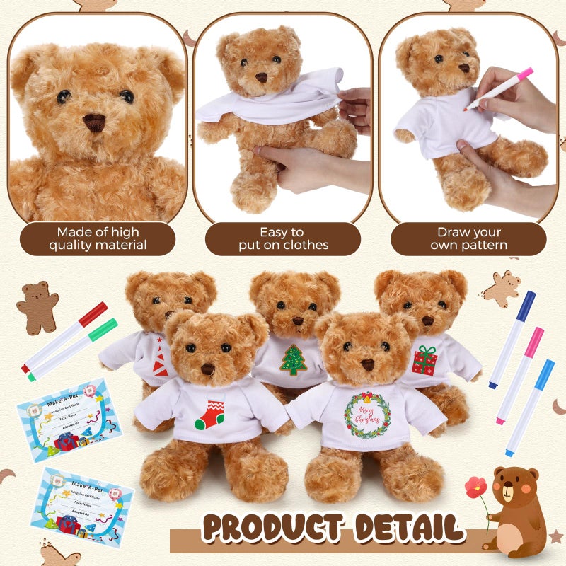 Blueweenly 20 Pcs Make Your Own Stuffed Animal Kit Including 9.84 Inches Velvet Animal White T Shirt 12 Colors Pens And Thank You Card Diy Stuffed Plush Gift For Crafts(Khaki Bear) - Image 3