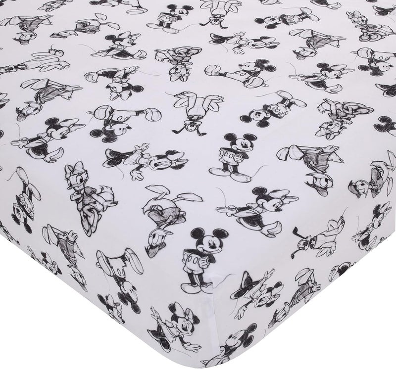 Disney Mickey Mouse Fitted Crib Sheet with Minnie Mouse, Donald Duck, and Pluto - Charcoal and Black Design - Image 1