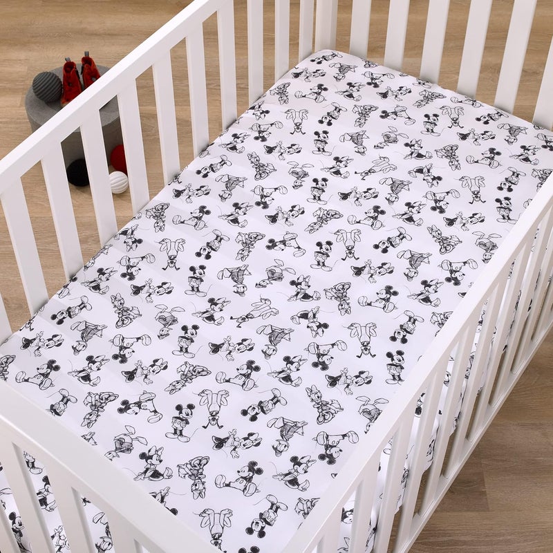 Disney Mickey Mouse Fitted Crib Sheet with Minnie Mouse, Donald Duck, and Pluto - Charcoal and Black Design - Image 2