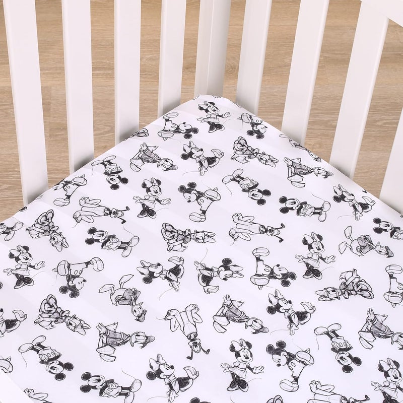 Disney Mickey Mouse Fitted Crib Sheet with Minnie Mouse, Donald Duck, and Pluto - Charcoal and Black Design - Image 3