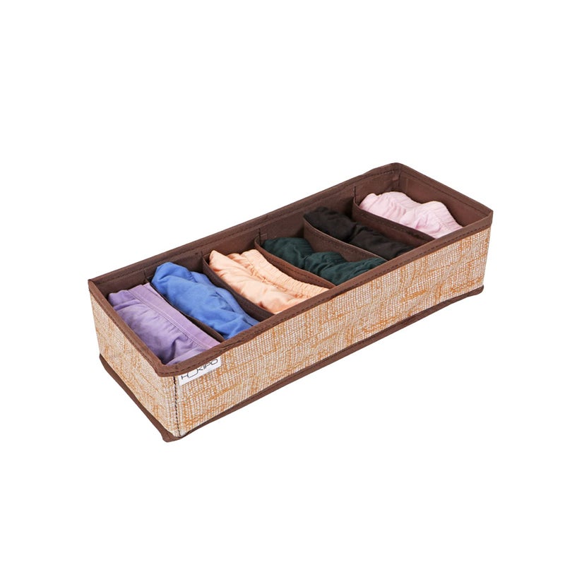 HOKIPO HOKIPO Fabric Undergarment Organizer Storage Box For Drawers Bra Panty Socks Tie Lingerie Organizer For Wardrobe 6 Grid Brown In336 Drawer Organizers  - Image 1