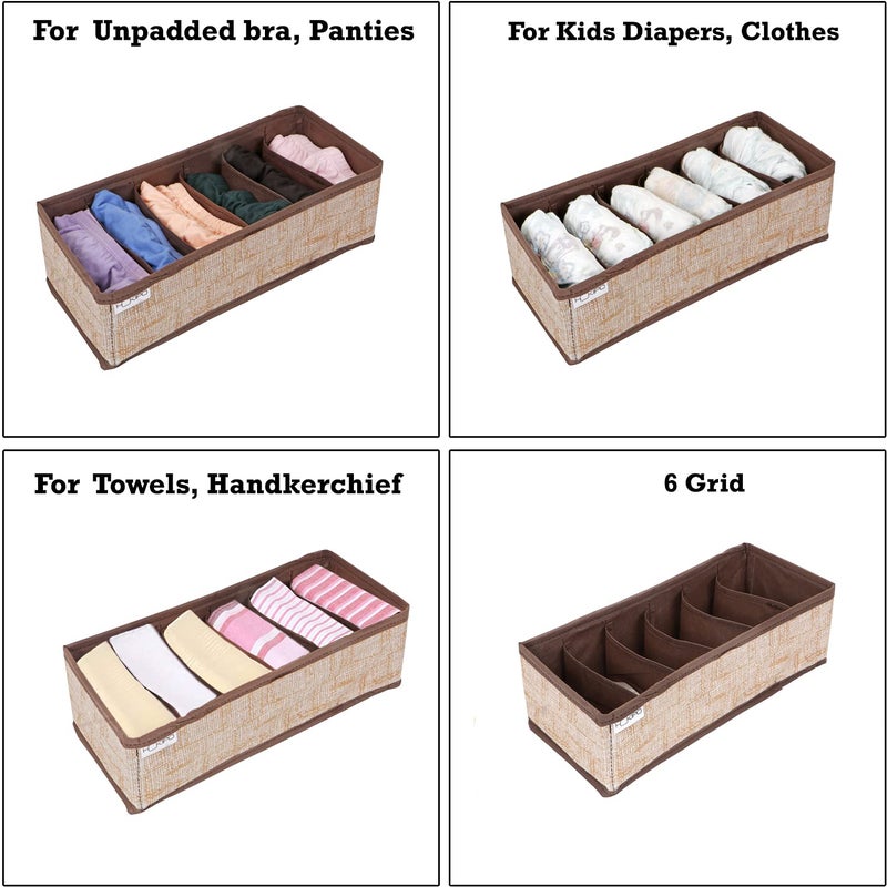 HOKIPO HOKIPO Fabric Undergarment Organizer Storage Box For Drawers Bra Panty Socks Tie Lingerie Organizer For Wardrobe 6 Grid Brown In336 Drawer Organizers  - Image 2