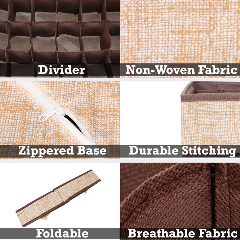 HOKIPO HOKIPO Fabric Undergarment Organizer Storage Box For Drawers Bra Panty Socks Tie Lingerie Organizer For Wardrobe 6 Grid Brown In336 Drawer Organizers  - Image 5